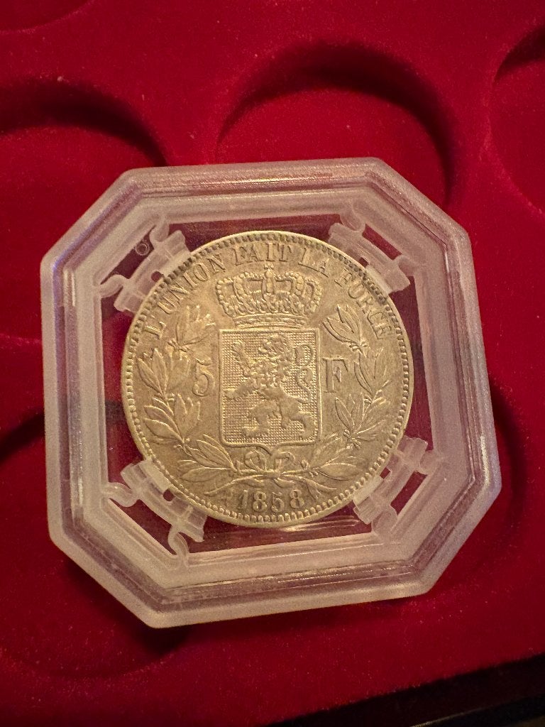 Pièce 5 Francs Leopold I 1858, Setje, Zilver, Ophalen of Verzenden, Zilver