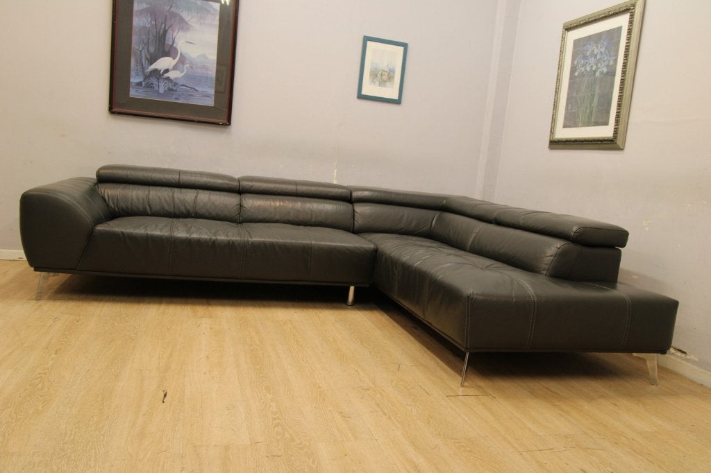 Superbe salon CUIR 290x220cm gris moderne, Maison & Meubles, Enlèvement, Comme neuf, Cuir