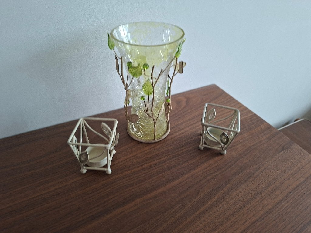 Vase + 2 bougeoirs, Antiquités & Art, Enlèvement, Verre