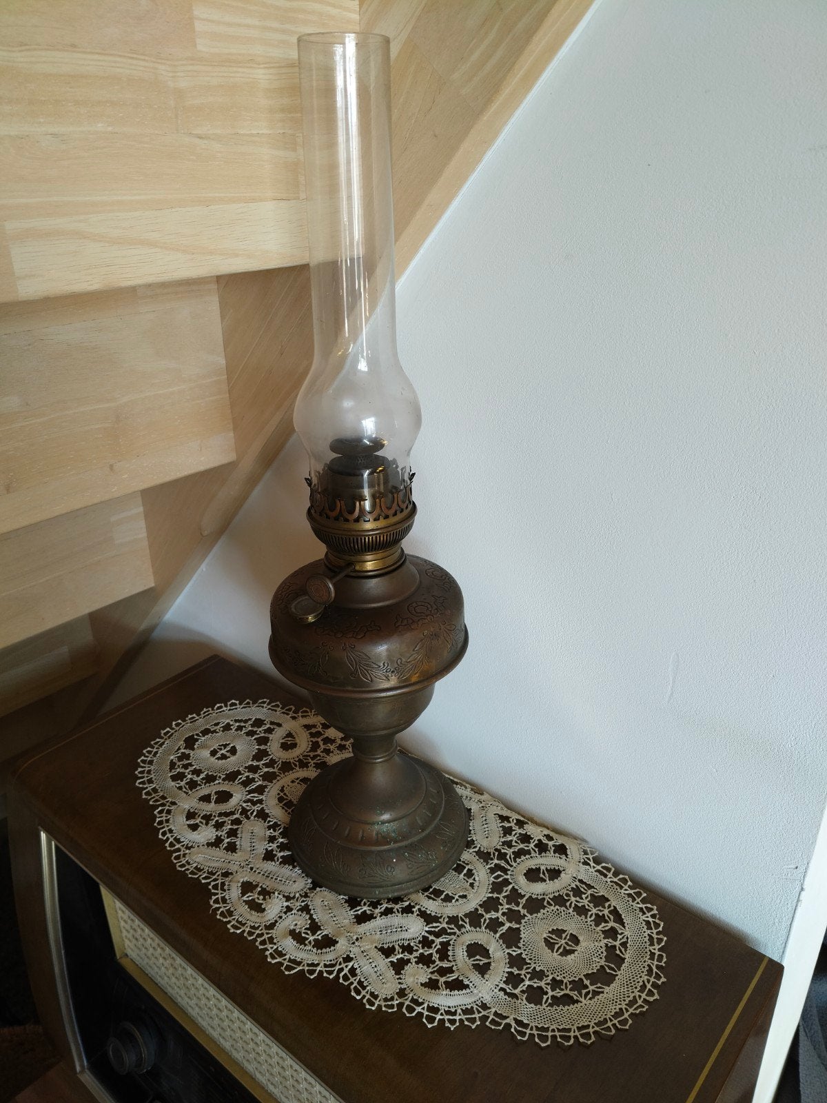 antieke olielamp met origineel glas, Antiek en Kunst, Ophalen