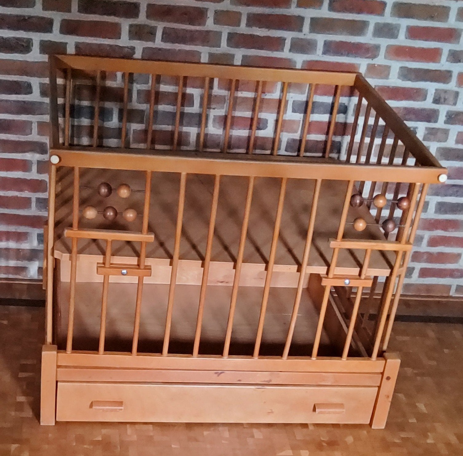* Houten Baby park/box met lade, Kinderen en Baby's, Ophalen, Gebruikt, In hoogte verstelbaar