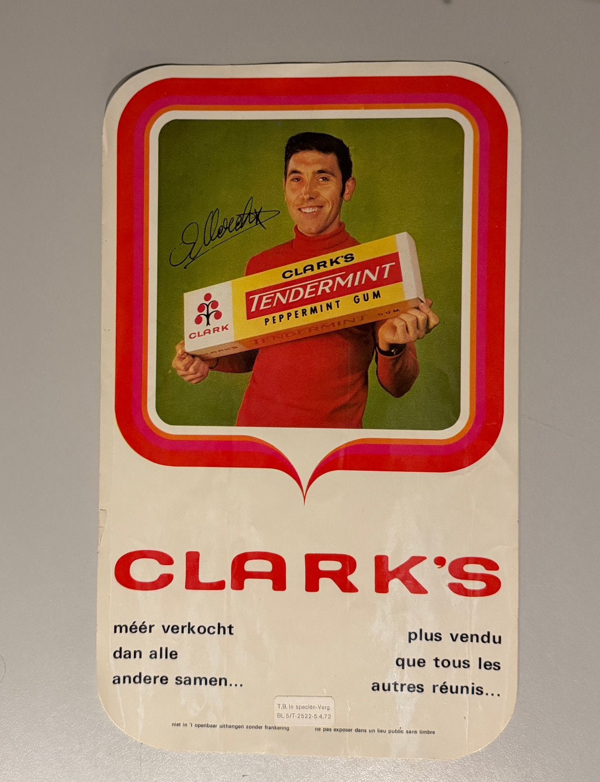 Autocollant Tendermint original d'Eddy Merckx Clark — 1972, Enlèvement ou Envoi, Utilisé, Autocollant