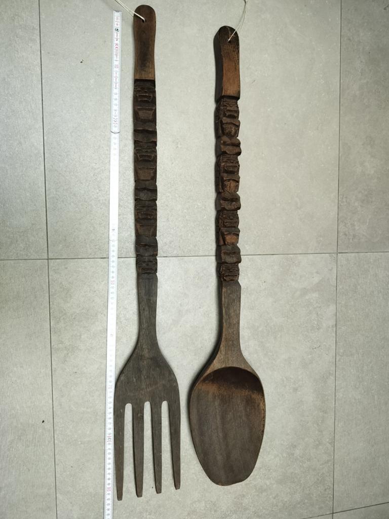 Houten lepel en vork, Ophalen, 50 - 100 cm, Wanddecoratie, Hout