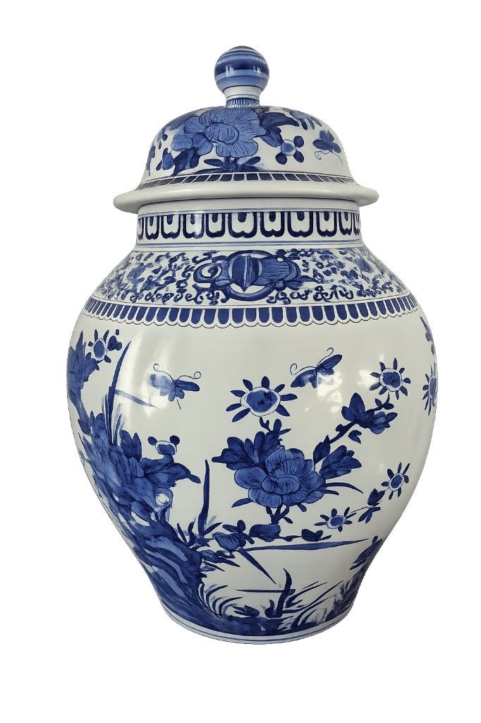 Set van 2 grote Chinese blauw-witte porseleinen dekselvazen, Enlèvement