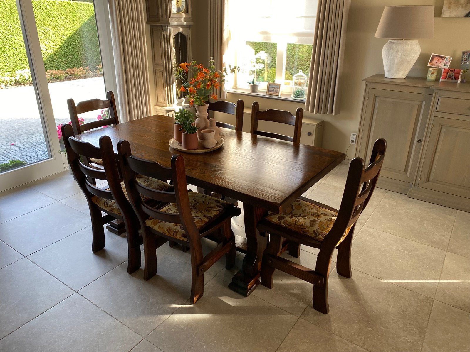 Tafel + 6 stoelen in massieve franse eik, Ophalen, Gebruikt