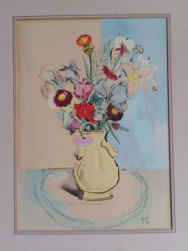 Joseph Probst  1911 - 1997   Aquarel  Bloemstilleven, Envoi