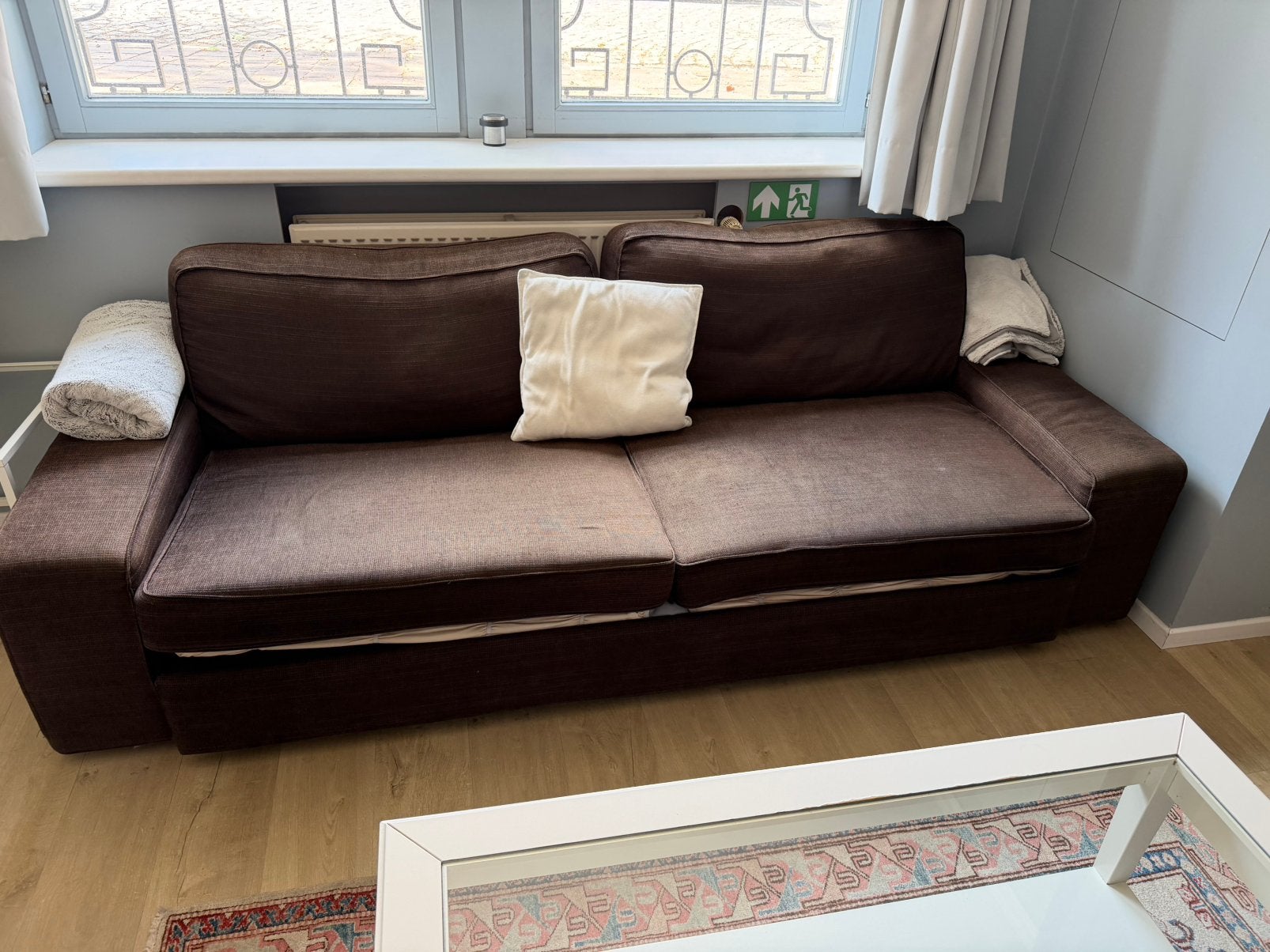 Bruine slaapzetel / zetelbed – uitschuifbaar, Huis en Inrichting, Ophalen, Gebruikt, Stof