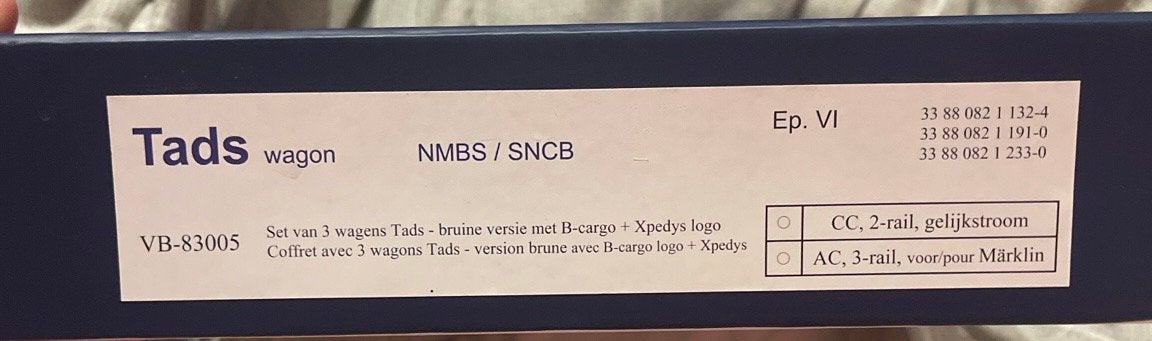 Coffret de 3 wagons Tads NMBS/SNCB van biervliet, Autres marques, Enlèvement ou Envoi, Wagon, Comme neuf