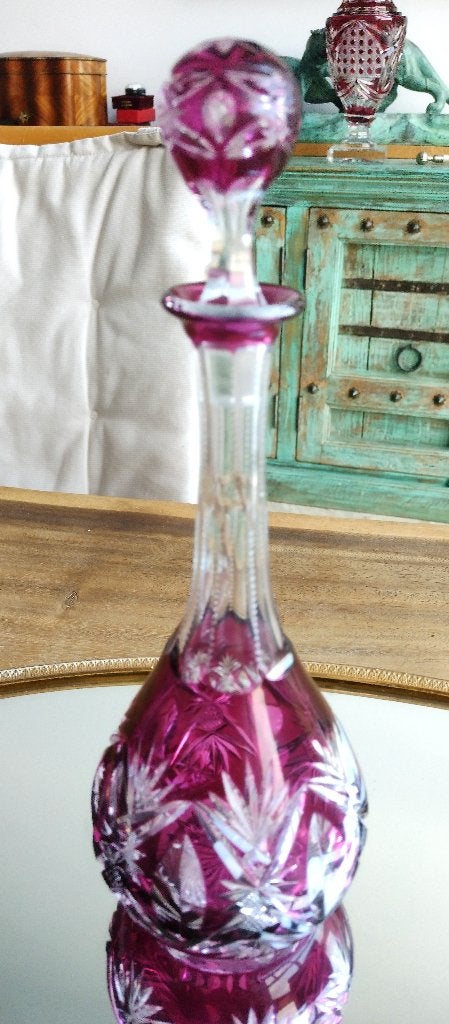 Val Saint Lambert carafe liqueur "Boule" Violet, Antiquités & Art, Enlèvement ou Envoi