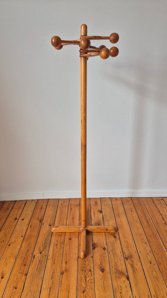 Porte-manteau vintage pin massif – design scandinave 70's, Utilisé, Bois, Portemanteau sur pied, 150 à 200 cm