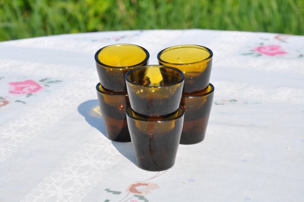§  6 coquetiers en verre brun vintage, Ophalen of Verzenden, Gebruikt, Glas, Overige typen