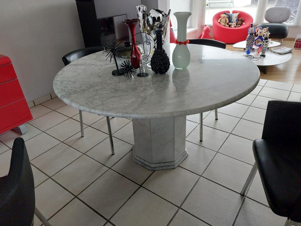 Grijze, ronde marmeren tafel te koop, Ophalen, Gebruikt