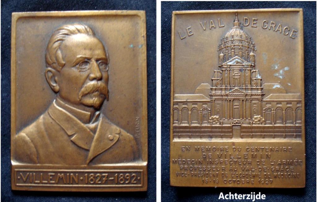 Gedenkmedaille 100 jaar geboorte legerdokter Villemin 1927, Verzenden, Brons