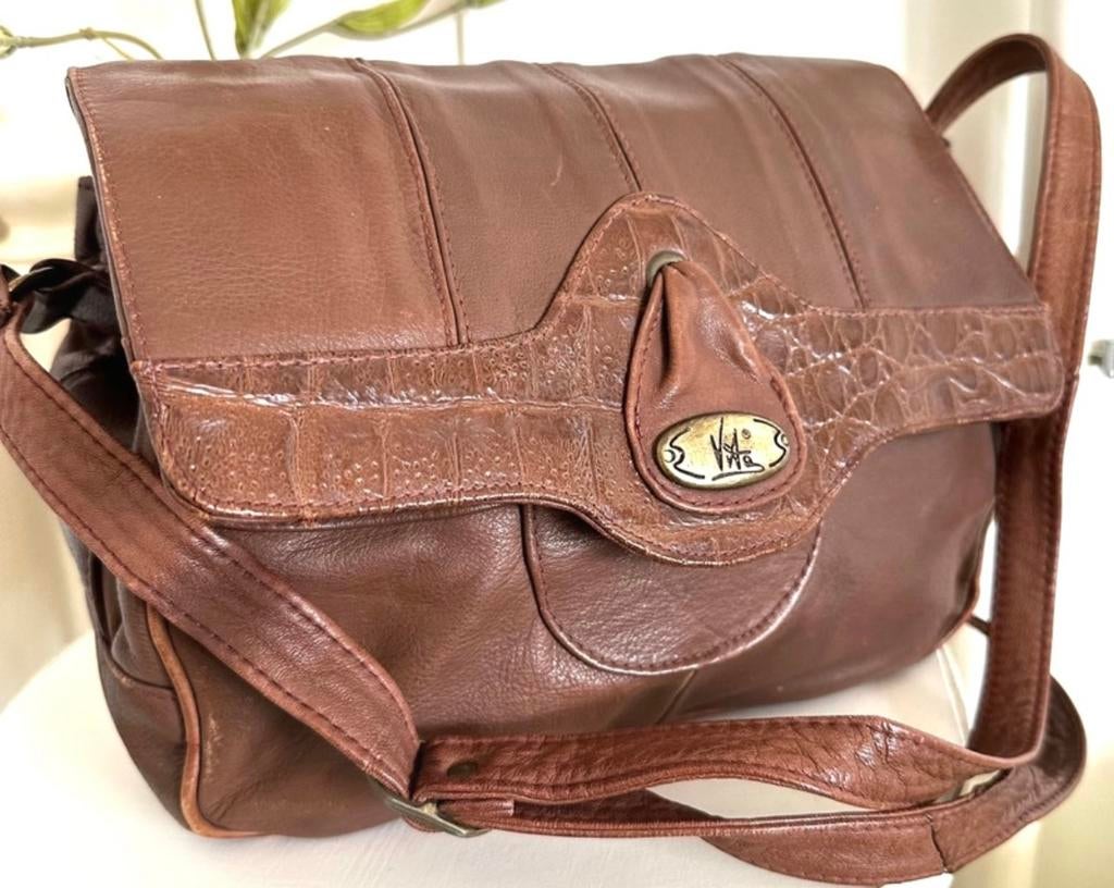 Sac fourre  tout, à bandoulière en cuir, marque Vita, Utilisé, Brun, Cuir