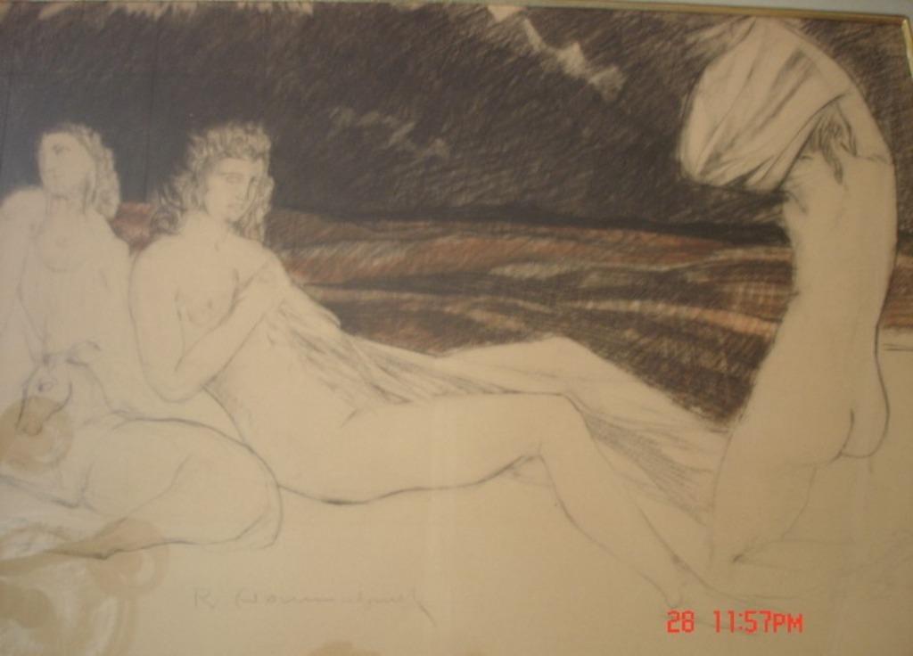 Potlood en pastel „Naakt en allegorie” Crommelynck Robert 19, Antiek en Kunst, Kunst | Schilderijen | Klassiek, Ophalen