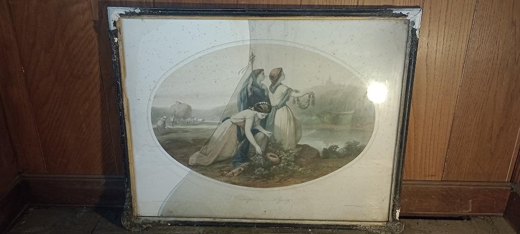 Lithographie XIXe "Le Printemps"-Cadre Van Marcke,59x73,n284, Enlèvement, Gravure