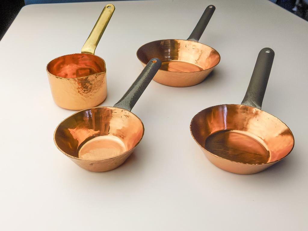 Set van 3 Mini Pannen en 1 Steelpan - Koper, Huis en Inrichting, Ophalen of Verzenden, Nieuw, Overige materialen, Pannenset