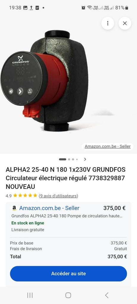 Pompe de circulation sanitaire Grundfoss alpha2, Enlèvement