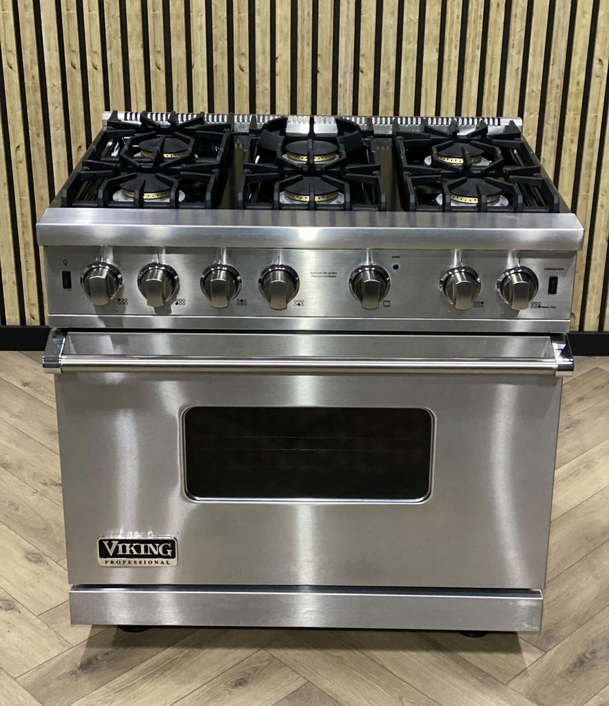 Prachtig Luxe Viking 91cm Fornuis Inox + Gas + Elektr. Oven, Grill, Ophalen of Verzenden, Zo goed als nieuw, Gas