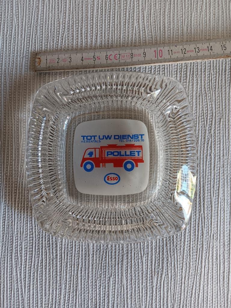 Glazen asbak Pollet Herentals Esso, Ophalen of Verzenden, Gebruikt, Asbak