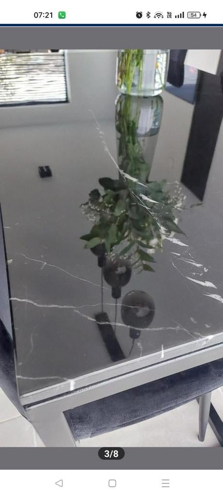 Zwart marmer eettafel 180 x 90 x 74cm
Metalen onderstel, Ophalen