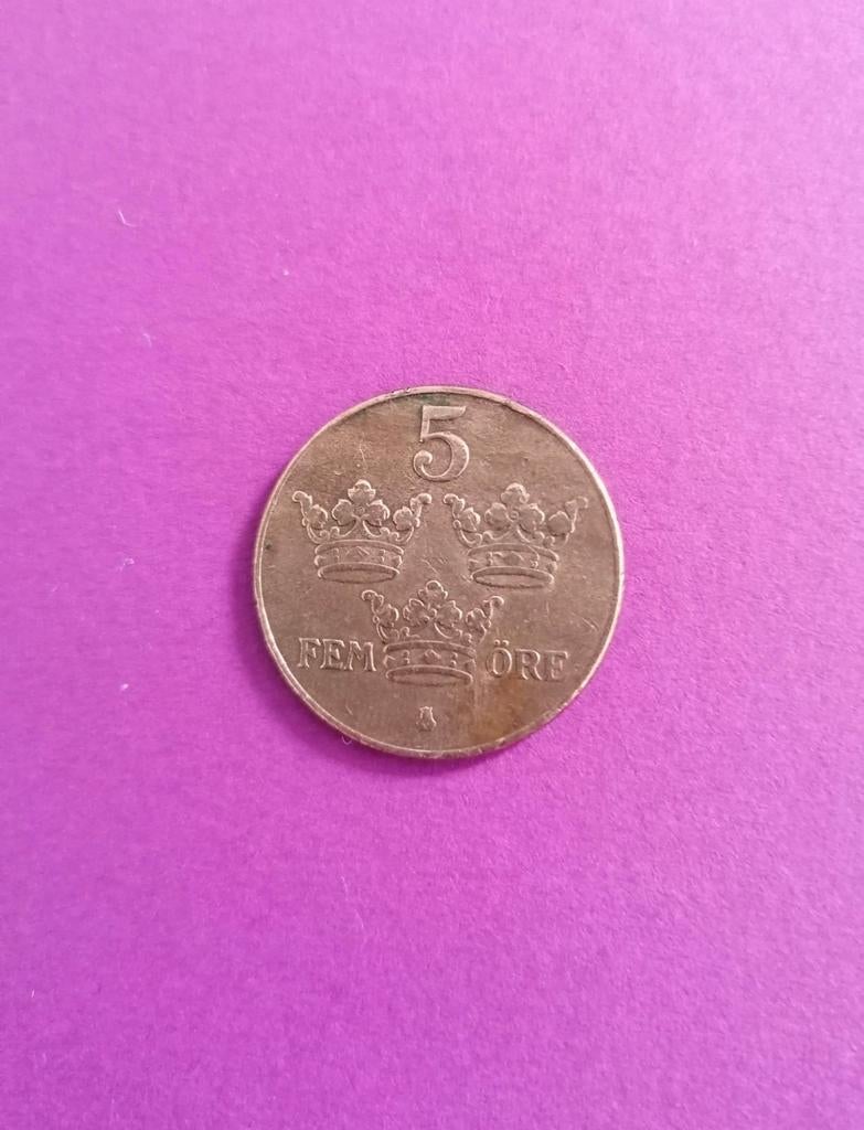 Zweedse munt brons 5 Fem ore Gustav V 1931, Postzegels en Munten, Ophalen