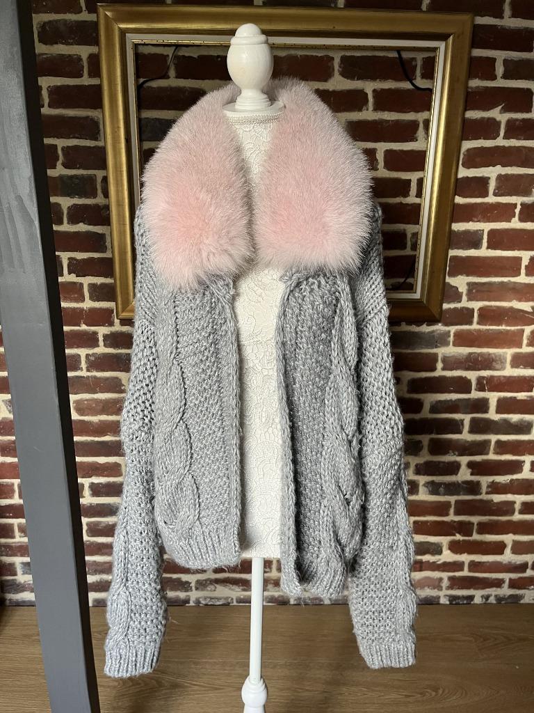 Cardigan oversize col fourrure renard rose M, Vêtements | Femmes, Vestes | Hiver, Porté, Rose, Enlèvement ou Envoi