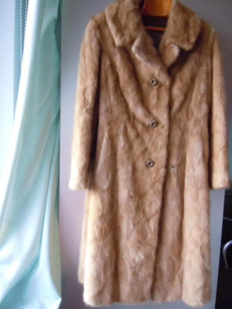 Manteau long en fourrure de vison beige clair, Taille 42/44 (L), Enlèvement ou Envoi, Beige, Comme neuf