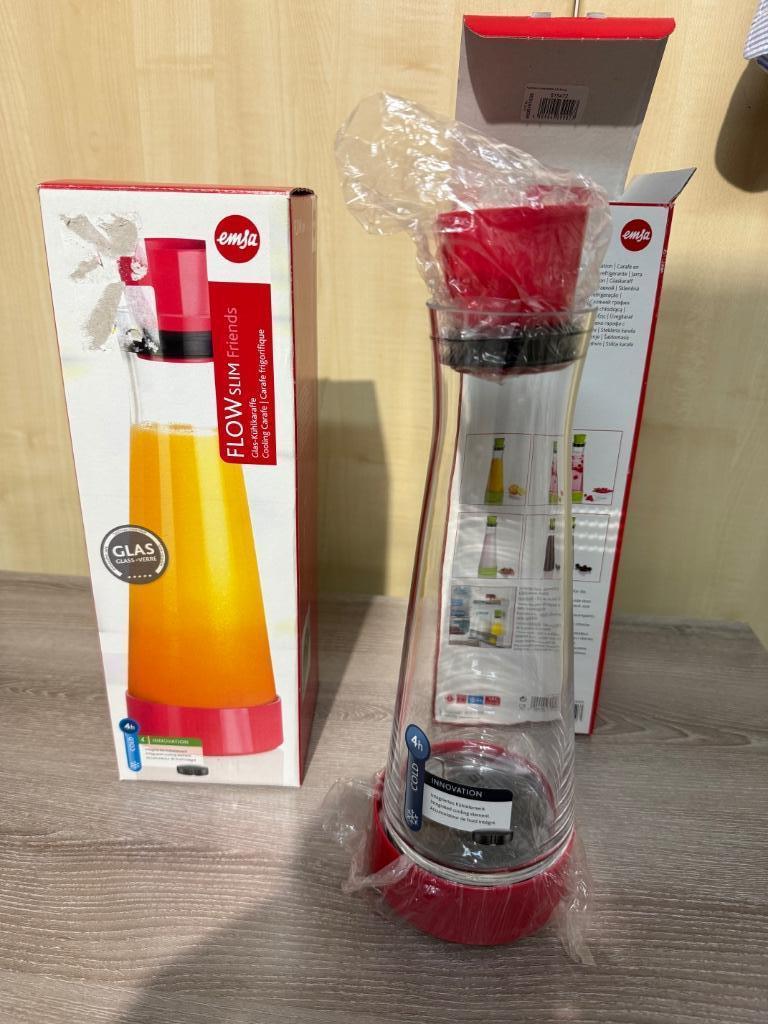 Emsa Flow Slim glazen Karaf 1L met koelelement NIEUW, Ophalen of Verzenden, Nieuw
