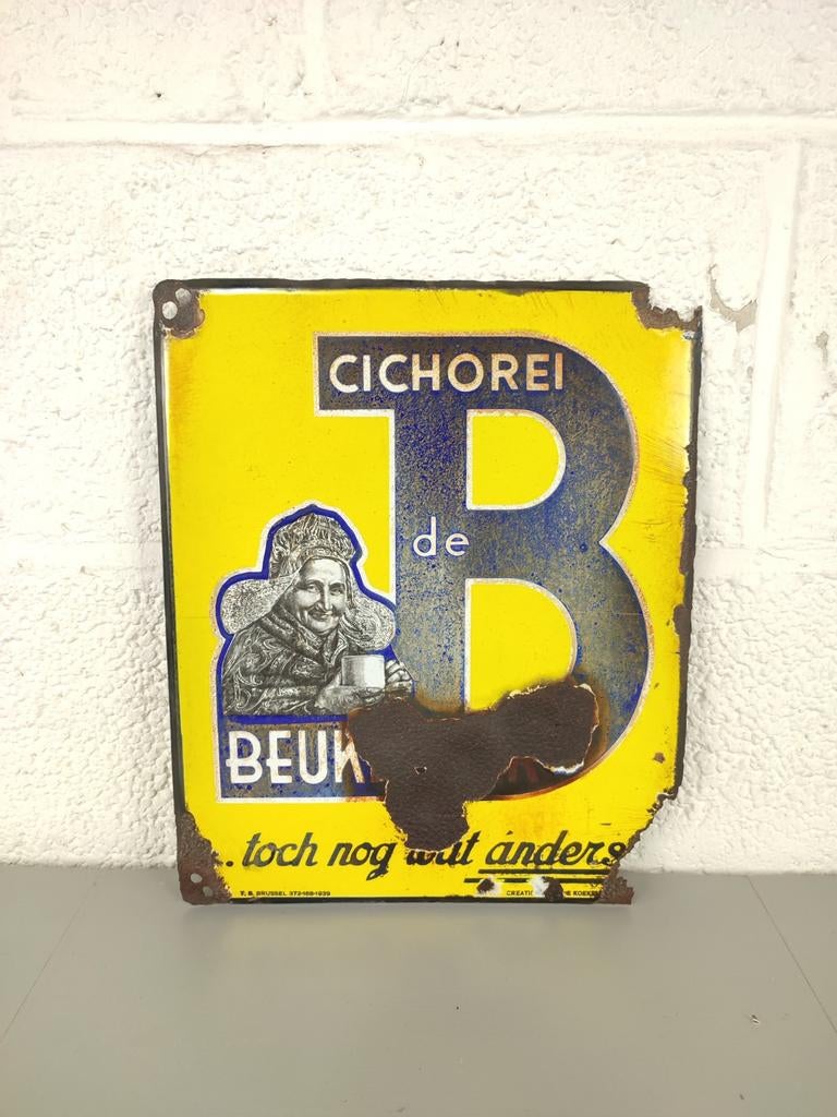 Emaille bord Cichorei de Beukelaar 1939, Verzamelen, Reclamebord, ., Ophalen of Verzenden, .