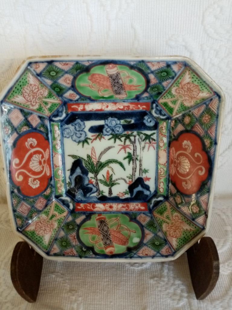 Achthoekig bord Japans porselein Meiji-periode, Ophalen of Verzenden