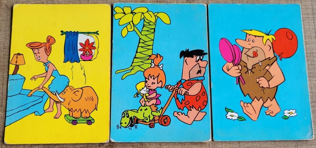 The Flintstones: 3 oude fotokaarten (1964), Ophalen of Verzenden, Gebruikt, Tv, Foto of Kaart