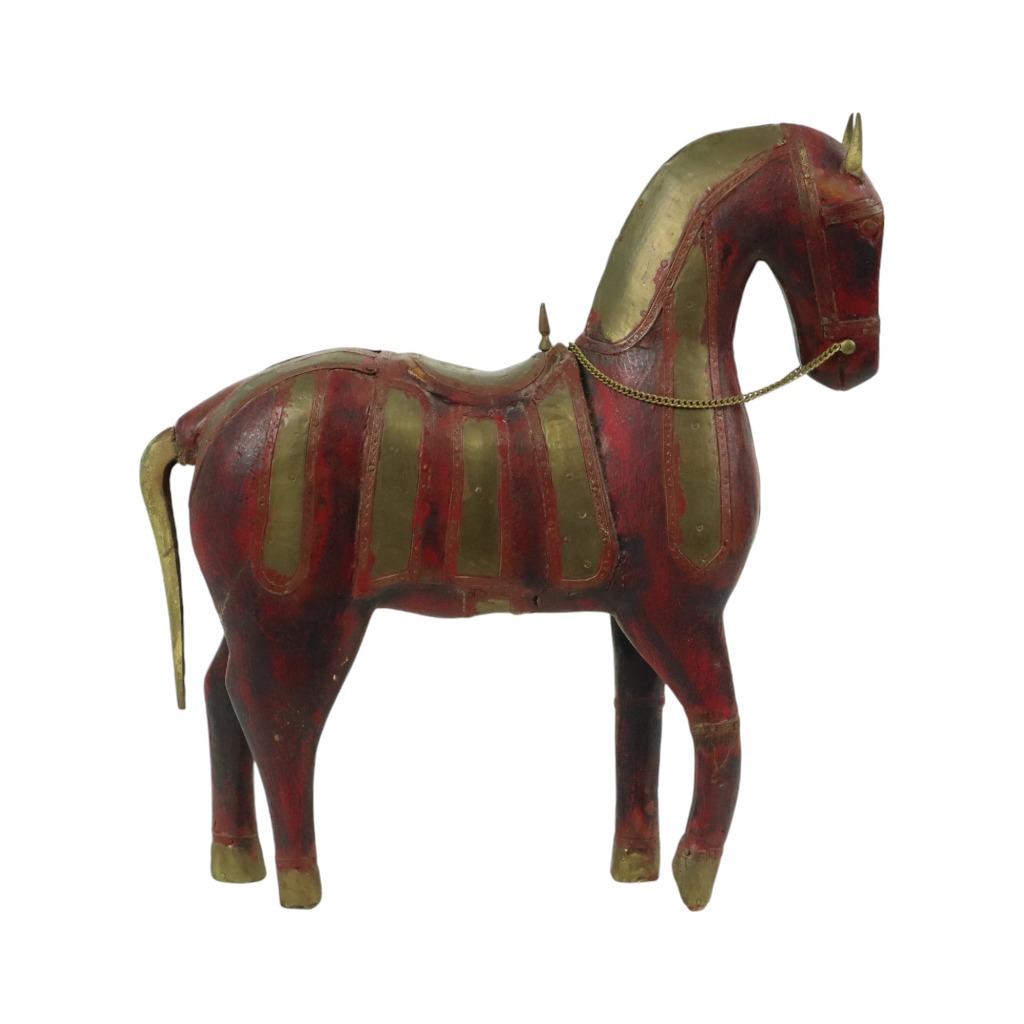 Vintage Houten Marwari Paard Koper Messing Beeld Sculptuur 3, Enlèvement ou Envoi, Utilisé, Animal