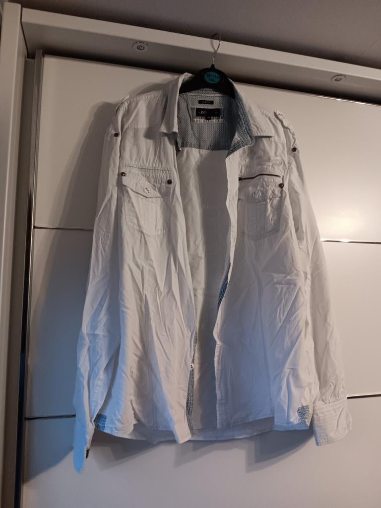 Chemise blanche avec accents bleu clair XXL JBC coupe slim n, Enlèvement ou Envoi, Comme neuf, Blanc