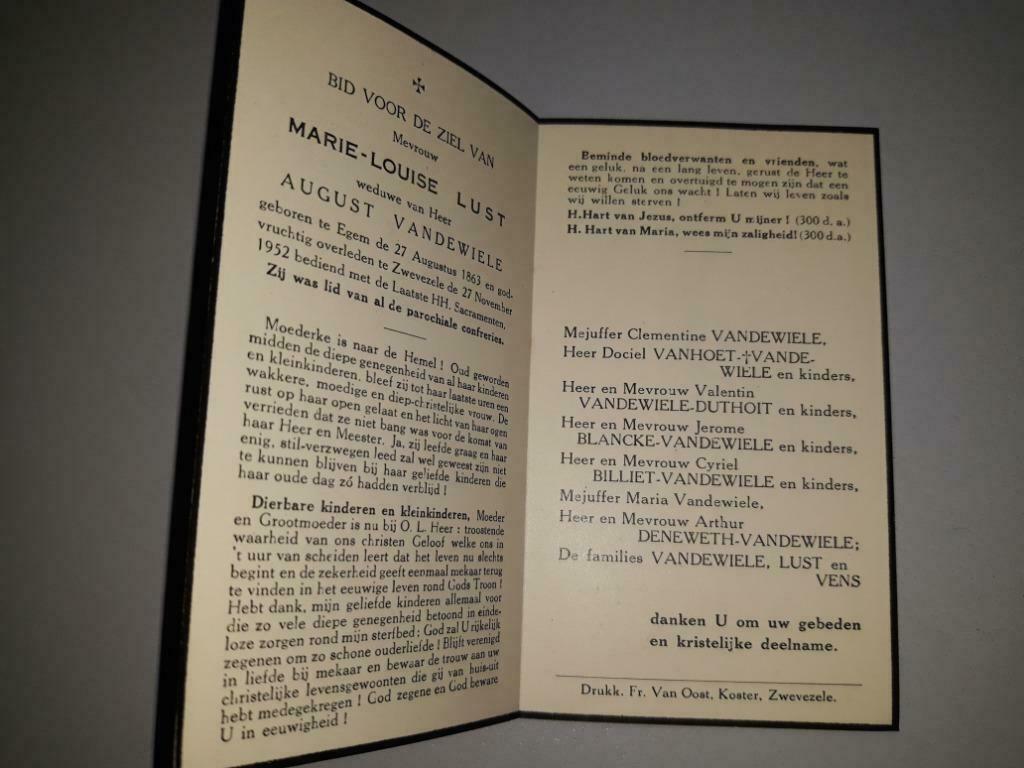14 rouwkaarten  Marie Louise Lust Zwevezele, Verzamelen, Ophalen of Verzenden