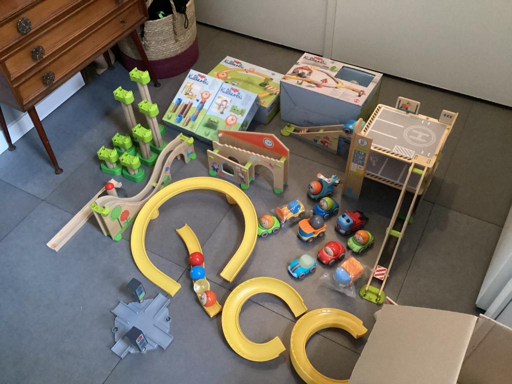 Lot Haba Kullerbu knikkerbaan/autobaan, Kinderen en Baby's, Speelgoed | Houten speelgoed, Ophalen, Zo goed als nieuw