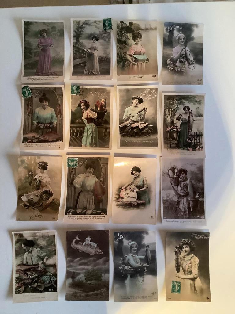16 cartes postales art nouveau le 1er avril femmes/poissons, Enlèvement ou Envoi, Avant 1920, Enfants