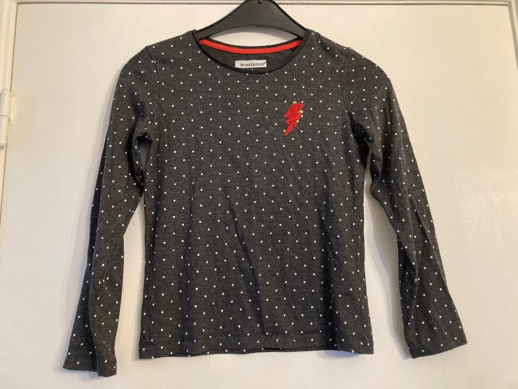Donker grijze longsleeve met stippen - In Extenso - maat 140, Kinderen en Baby's, Gebruikt, Meisje, In extenso, Ophalen of Verzenden