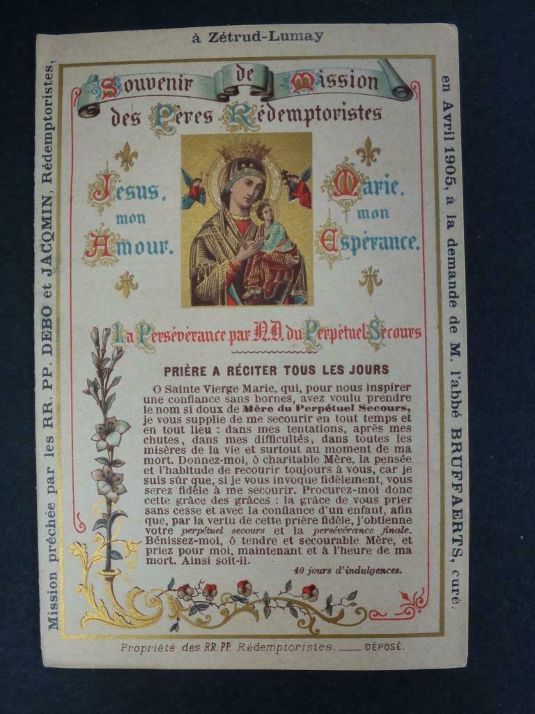 bidprentje mission préchée par Debo et Jacqmin avril 1905, Verzenden, Bidprentje