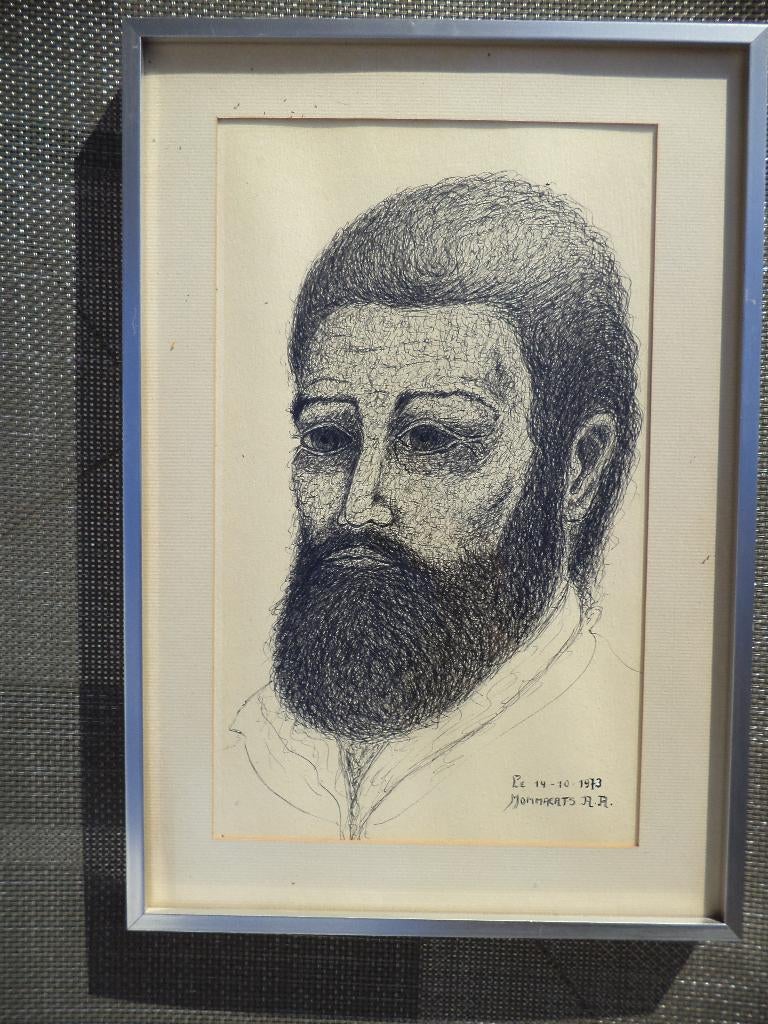 1973 R. R. Mommaerts inkt tekening portret Schleiper kader, Ophalen of Verzenden