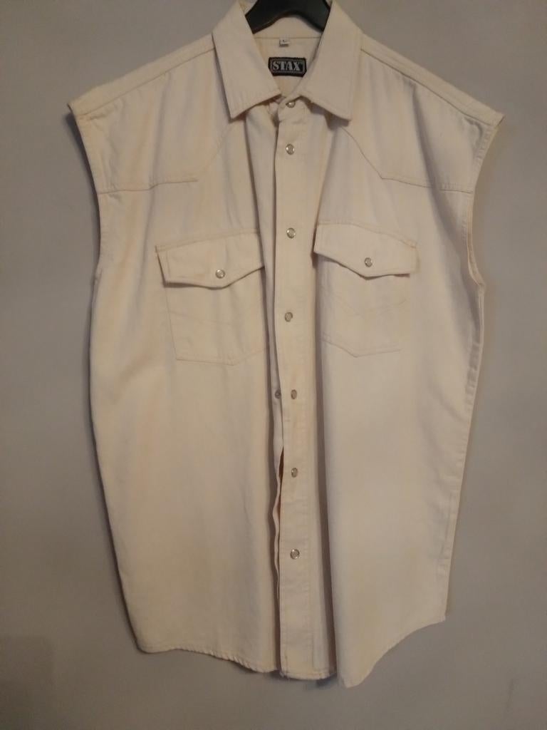 Jeanshemd écru, mouwloos, maat Large, Enlèvement ou Envoi, Comme neuf, Beige, Stax
