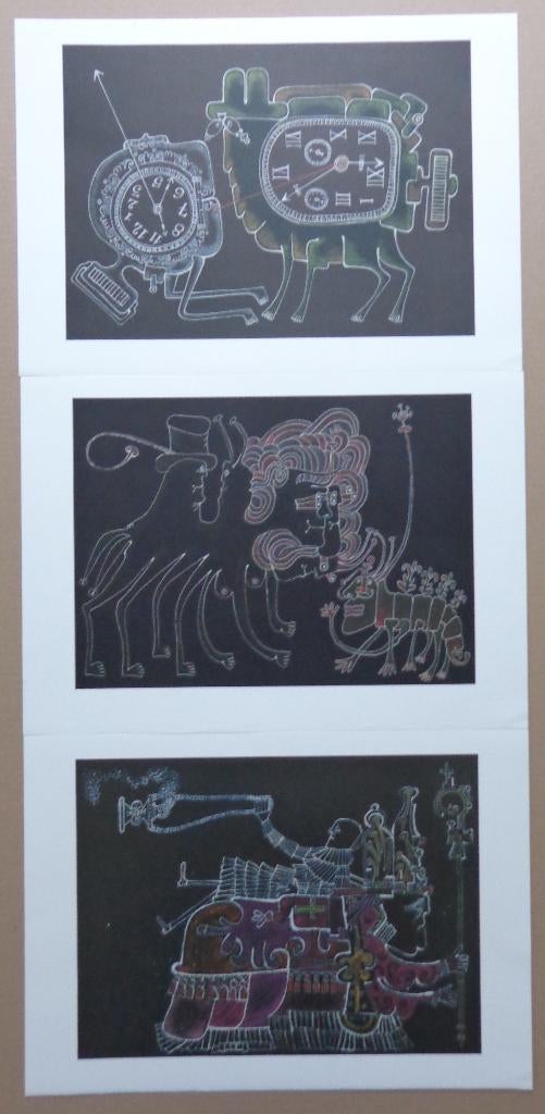 PIERRE CAILLE / LOT VAN 3 STUKS / KLEURLITHO / 32x45cm 1977, Enlèvement ou Envoi