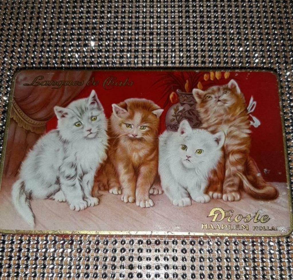 Prachtig oud blikje Langues de Chats  Droste Haarlem Holland, Verzamelen, Blikken, Gebruikt, Overige, Droste, Ophalen of Verzenden