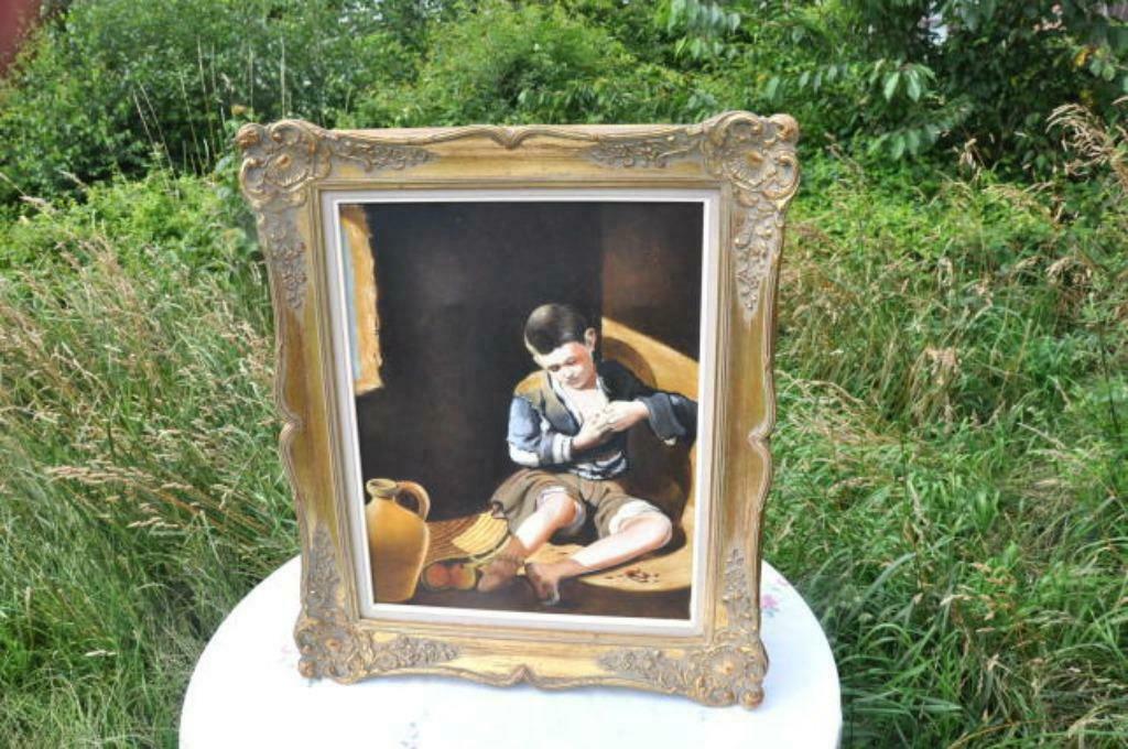 §  ancien encadrement stuck dore avec hst reproduction, Enlèvement ou Envoi