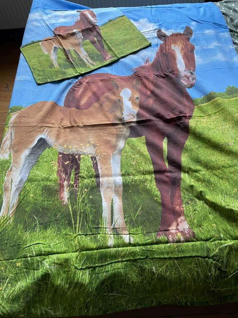 Housse de couette et taie FLANELLE cheval poulain, Enlèvement, Comme neuf