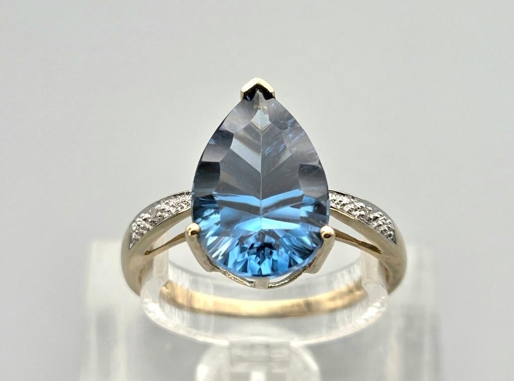 Gouden Vintage ring edelsteen topaas en diamant. 2025/846., Bijoux, Sacs & Beauté, Bijoux anciens, Envoi, Or, Bague, Avec pierre précieuse