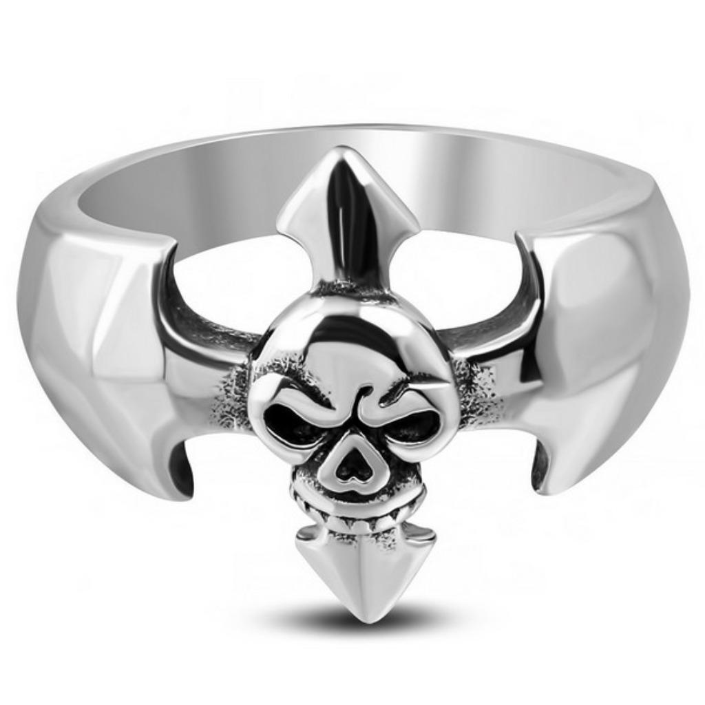 Bague motard Skull & Cross en acier inoxydable, Bijoux, Sacs & Beauté, Bagues, Neuf, Fer ou Acier, Enlèvement ou Envoi