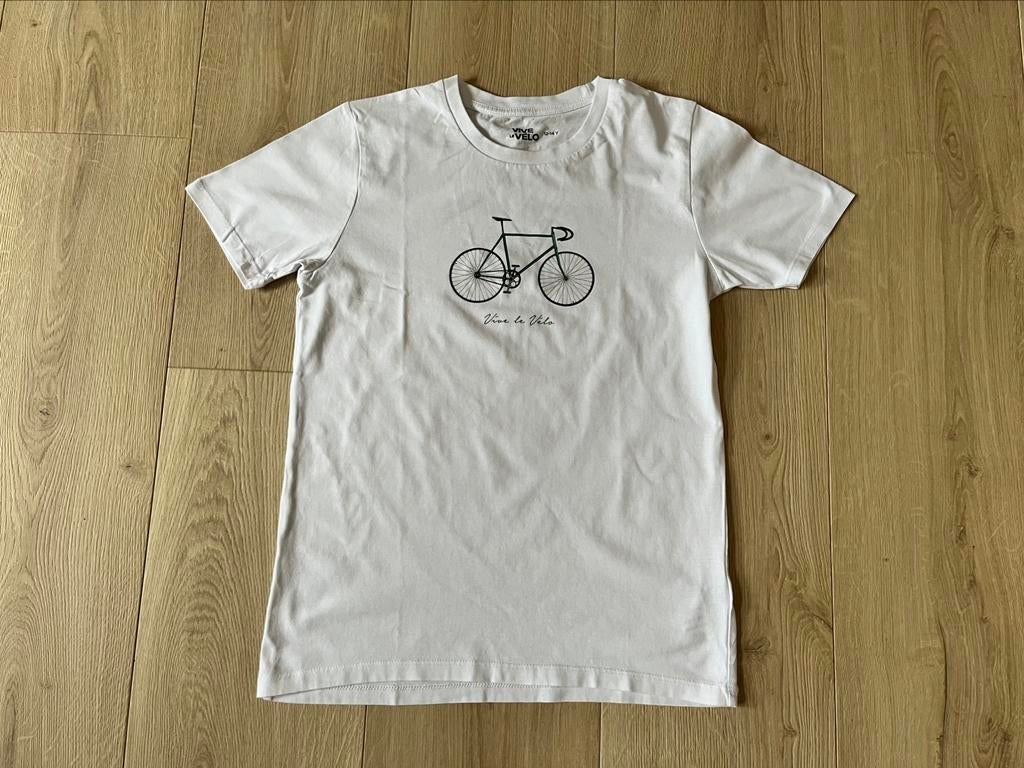 Witte t-shirt Vive le vélo maat 12-14 jaar, Gebruikt, Jongen of Meisje, Ophalen of Verzenden, Shirt of Longsleeve