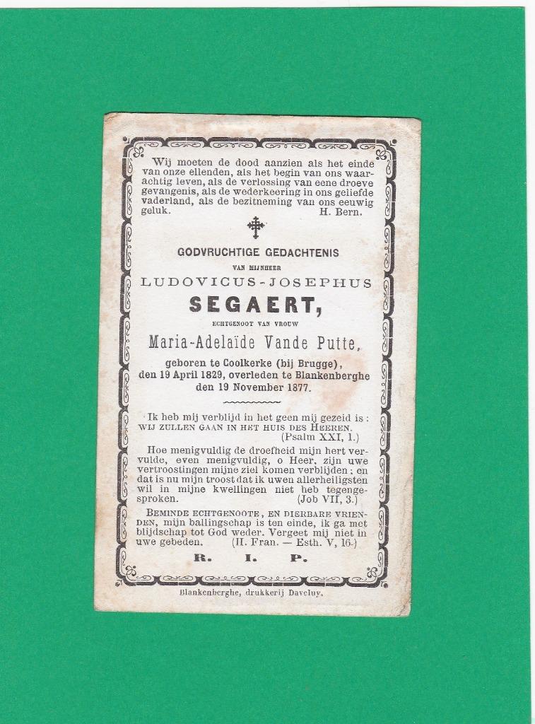 DP Ludovicus Segaert, Collections, Images pieuses & Faire-part, Image pieuse, Enlèvement ou Envoi