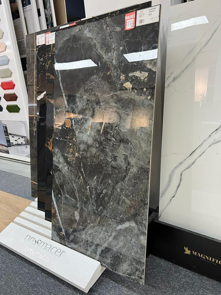 🚨Carrelage 60x120 marbré Noir Poli rectifié 1er choix❗️, Neuf